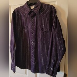 Wrangler Black/Blue Striped Casual Pearl Snap Button Down Shirt